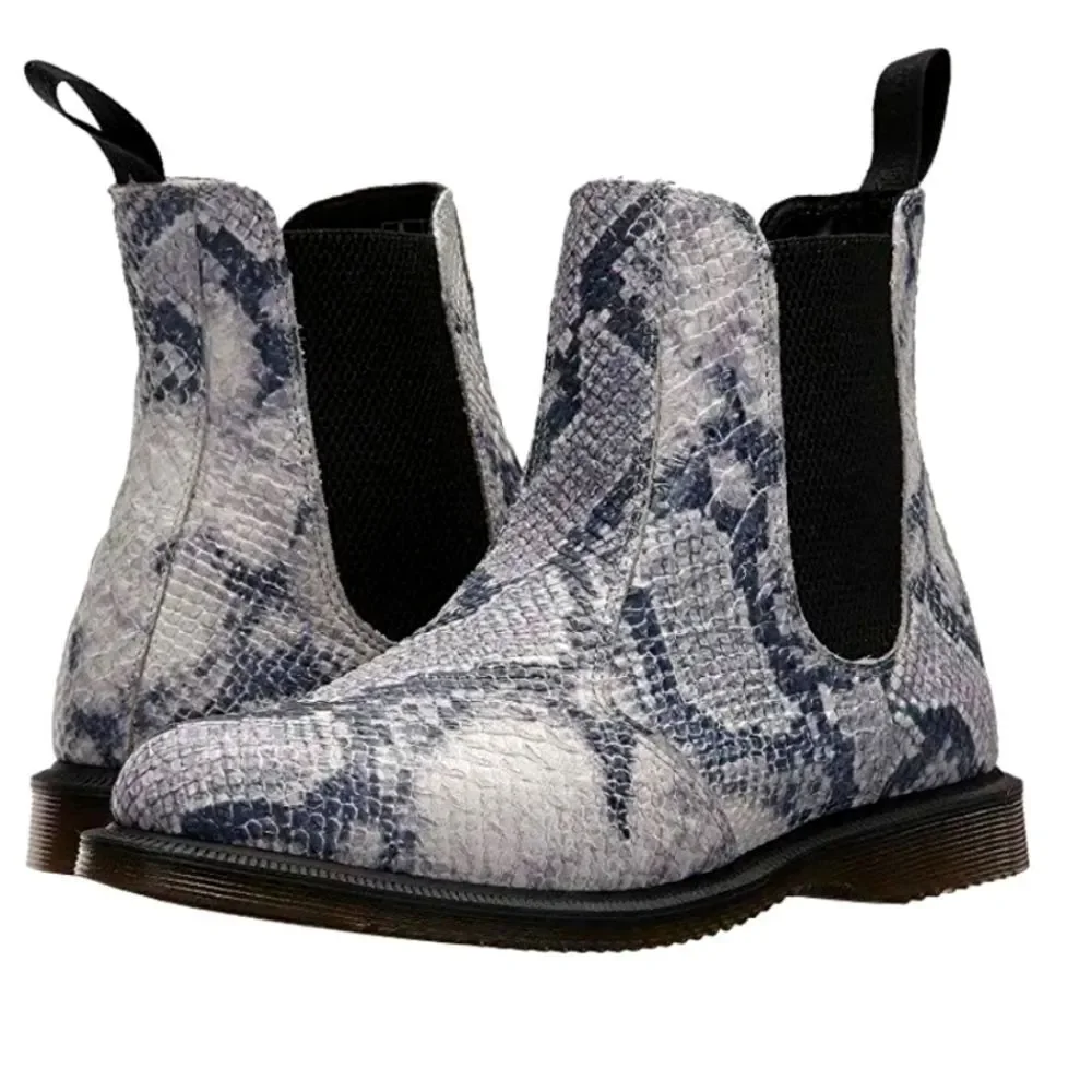 Dr. Martens Flora Leather Snake Print Chelsea Boot Pull On Ankle 6 Euro Boho